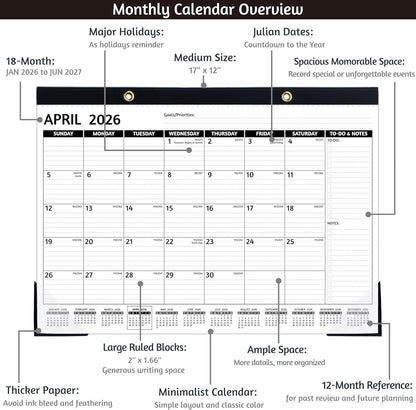 2026-2027 Desk Calendar – Run Now to MAR. 2027, 18 Monthly Desk Calendar 2026-2027 Large, 17'' x 12'', Best Desk/Wall Calendar 2026 with To-do Lists, Desk Pad, Ruled Blocks, Corner Protectors