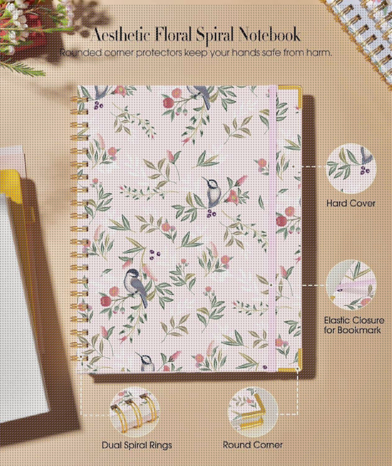 Cute Spiral Notebook Journal for Women, 200 Pages Lined Notebooks 8.5” x 11”, A4 Large Hardcover Spiral Journals with 100 GSM Thick Paper, College Ruled Notebook for Writing Work School, Orange Floral