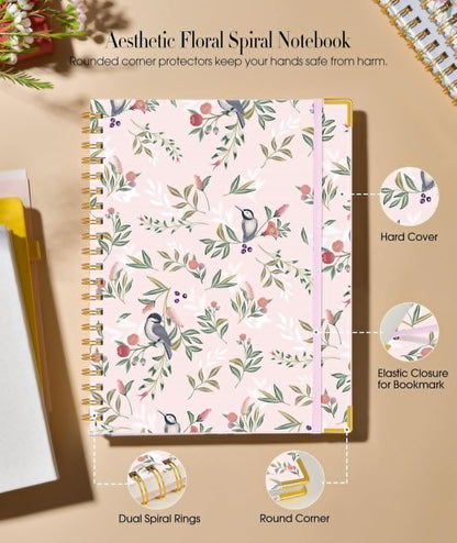 Cute Spiral Notebook Journal for Women, 200 Pages Lined Notebooks 8.5” x 11”, A4 Large Hardcover Spiral Journals with 100 GSM Thick Paper, College Ruled Notebook for Writing Work School, Orange Floral