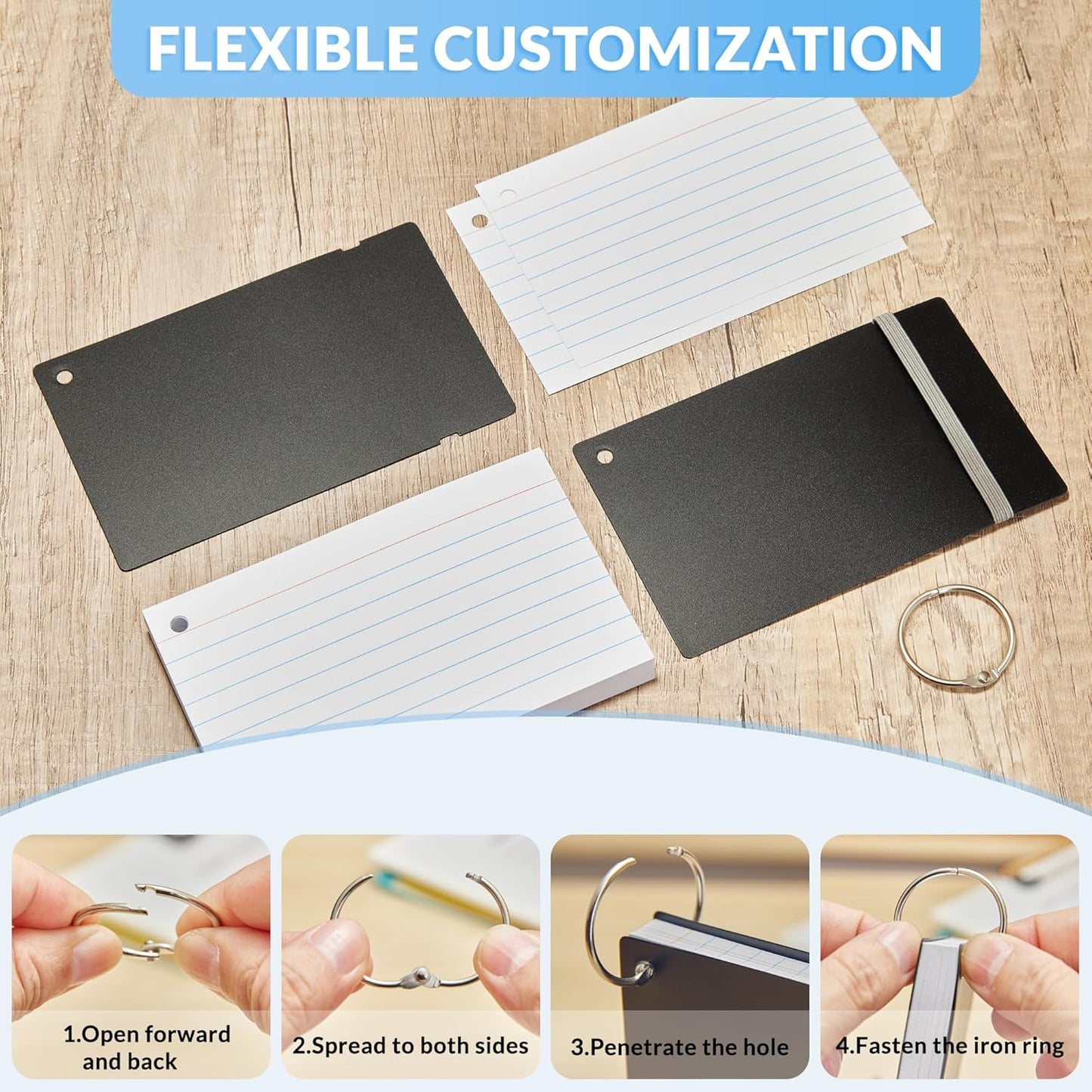 NEEWAY Heavy Weight Colored Ruled Index Cards 3x5, 200 Count Flash Cards with Rings and Cover, Lined Note Cards for Home, Office