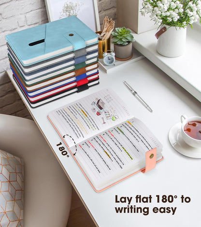 Lined Journal Notebook with Pen, A5 Personalized Hardcover Leather Journal for Men Women, 200 Pages 100 GSM Thick Paper College Ruled Notebooks for Work Travel School Writing Diary 5.9" X 8.4" Black