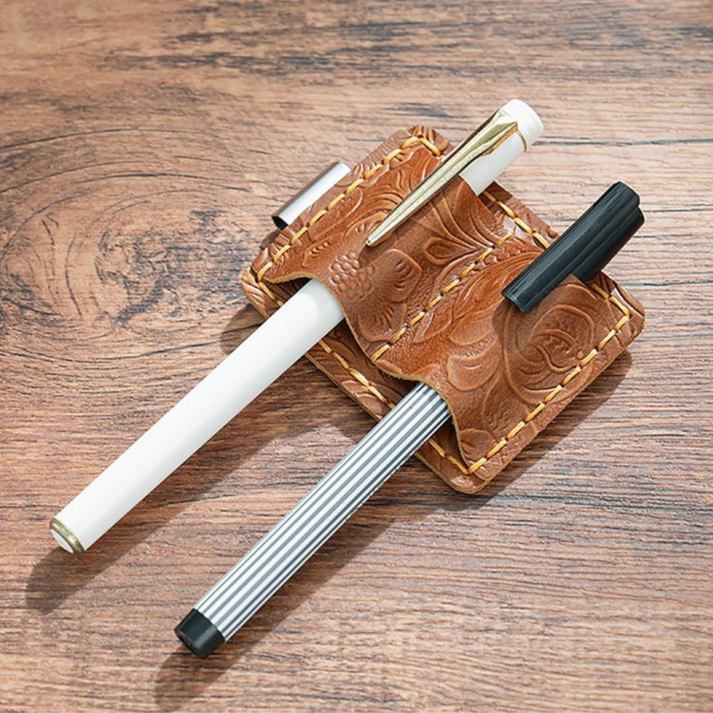 LUOOHL Journal Leather Pen Holder With Clip Notebook Double Slot Clip For Planner Folder Clipboard Planner Pen Sleeve