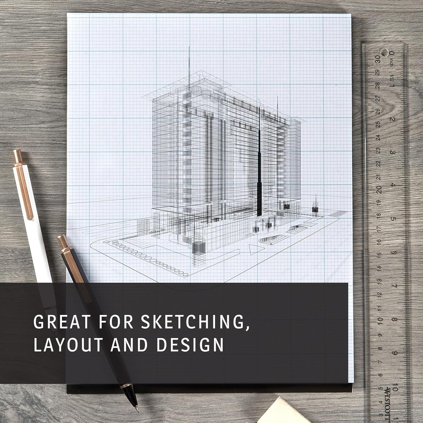 Bienfang Designer Grid Paper Pad, 8x8 Cross Section, 11 x 17 inches, 50 sheets