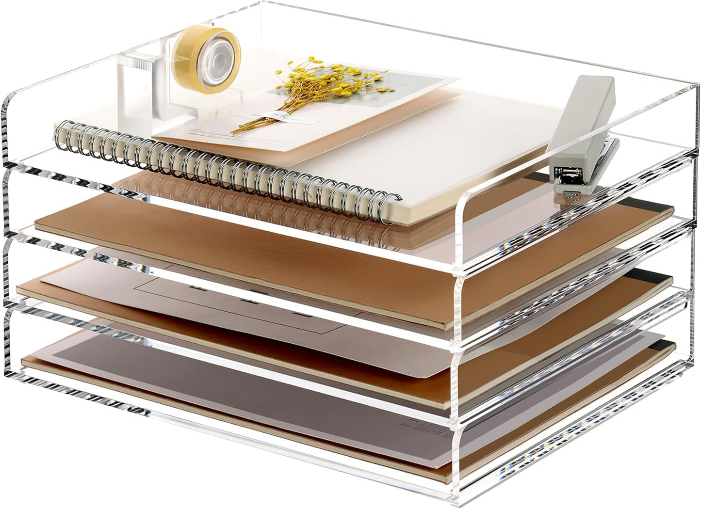 2 Pack- Stackable Paper Letter Tray, A4 File Tray Desk Organizer, Acrylic Desk Organizers and Accessories Sorter, Clear Workspace Office Supplies Organizers, 12.4inx8.86inx3.46in