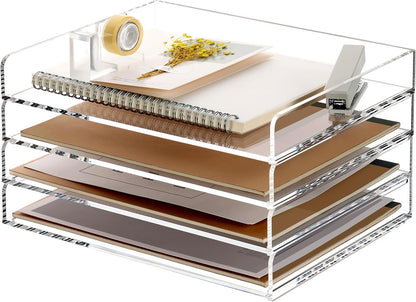 2 Pack- Stackable Paper Letter Tray, A4 File Tray Desk Organizer, Acrylic Desk Organizers and Accessories Sorter, Clear Workspace Office Supplies Organizers, 12.4inx8.86inx3.46in