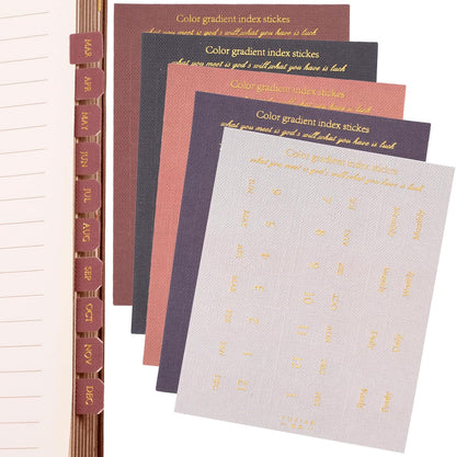 OIIKI 180pcs Planner Monthly Tabs, Self-Adhesive Index Tabs Stickers, Gradient Sticky Page Markers Labels for Document Notebooks Books Project Binders Office- 5 Colors(D Style)