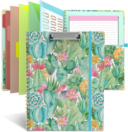 Clipboard Folder with Notepad Refillable Lined for Letter Size (11" x 8.5"), 5 Dividers with Storage 10 Pockets, Cute Spiral Foldable Clipboard with Metal Clip School Office Supplies (Sunflowers)