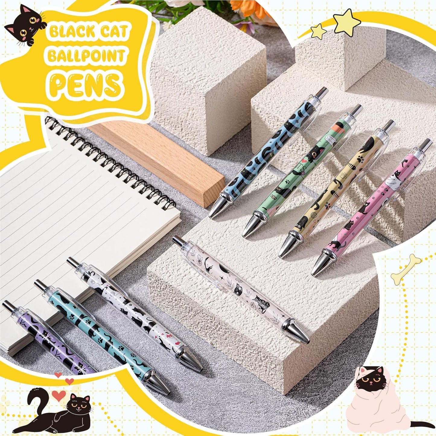 Ireer 8 Pcs Ballpoint Pens for Women 1.00 mm Cute Black Ink Pens Fine Point Smooth Writing for Journaling Aesthetic Office Supplies (Mahjong)