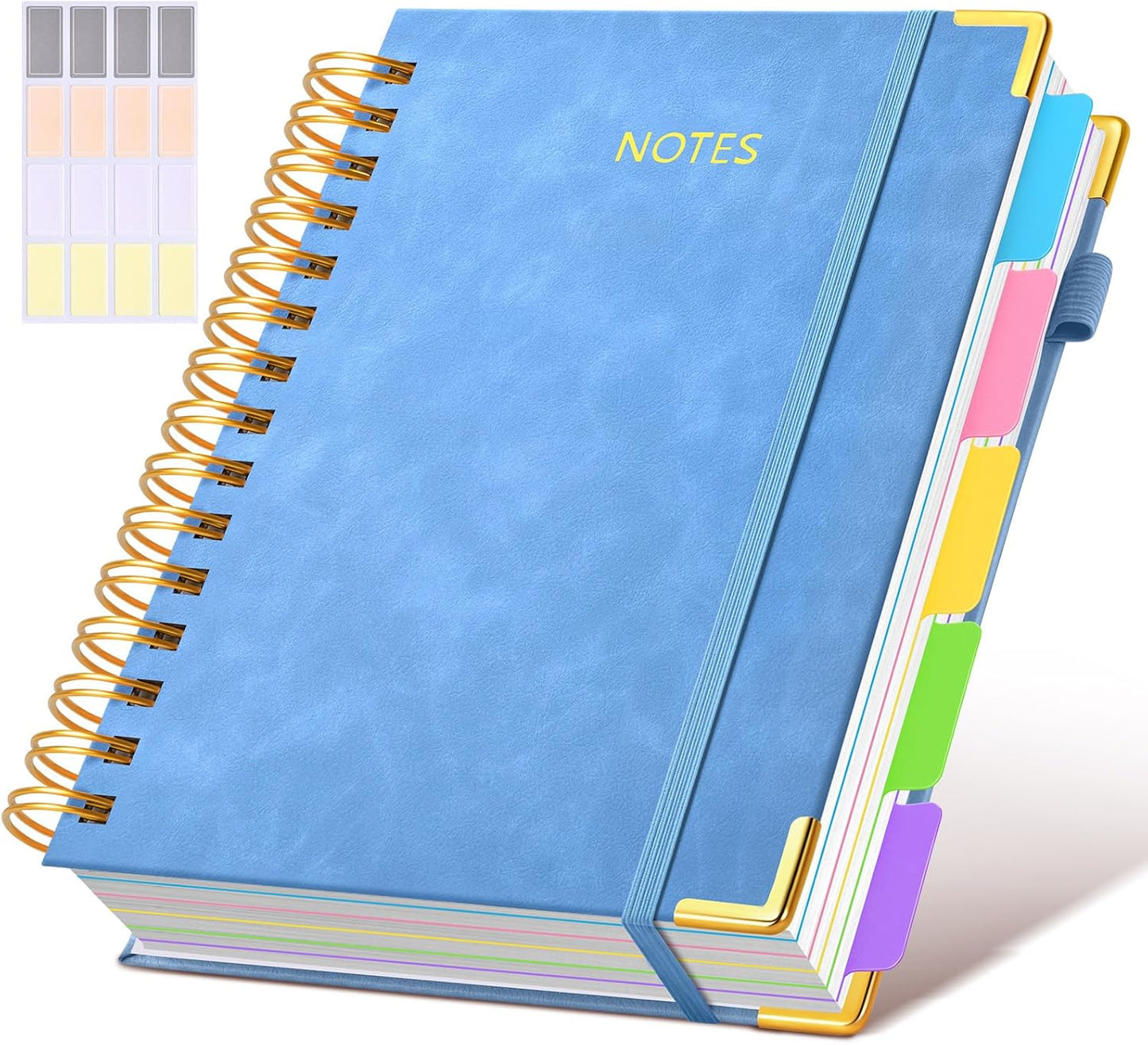 Hardcover Spiral Notebook Journal with Removable Dividers Tabs, 300 Pages Leather 5 Subject Notebook College Ruled, 8"x10" Large B5 Notebooks for Work School Note taking, Lined Journal for Women, Pink
