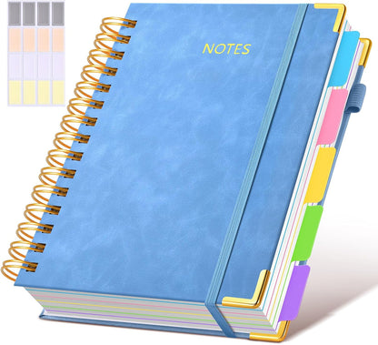 Hardcover Spiral Notebook Journal with Removable Dividers Tabs, 300 Pages Leather 5 Subject Notebook College Ruled, 8"x10" Large B5 Notebooks for Work School Note taking, Lined Journal for Women, Pink