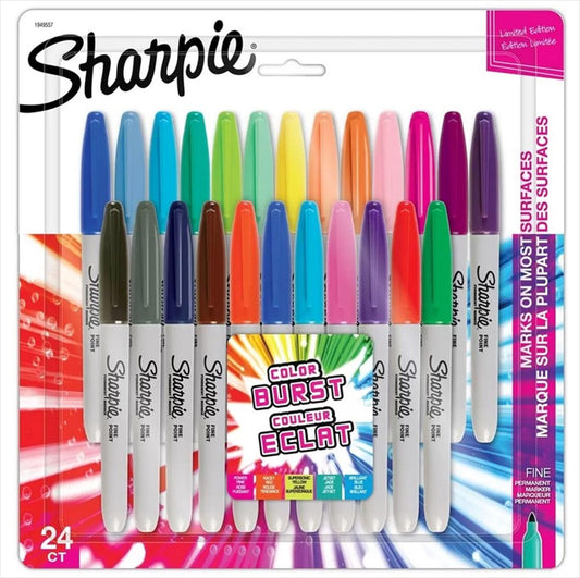 Sharpie Color Burst Permanent Markers, Fine Point, Assorted, 24 Pack (1949557)