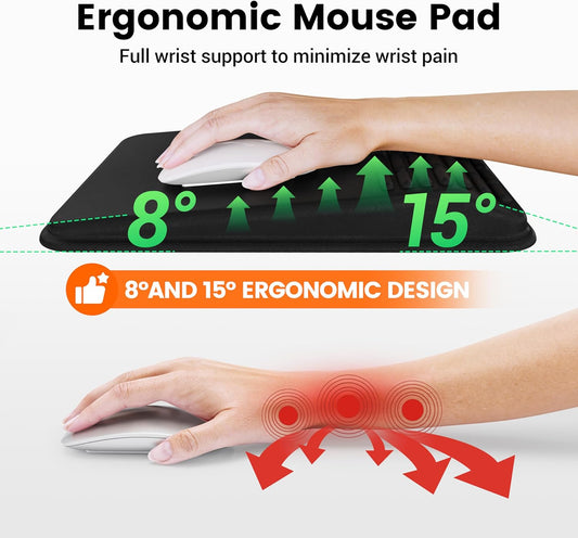 MEKASS Ergonomic Mouse Pad with Wrist Rest, Mouse Pad with Wrist Support for Pain Relief, Memory Foam Mousepad with Massage Design, Non-Slip PU Base for Office, Home, Desk (Classic Black)