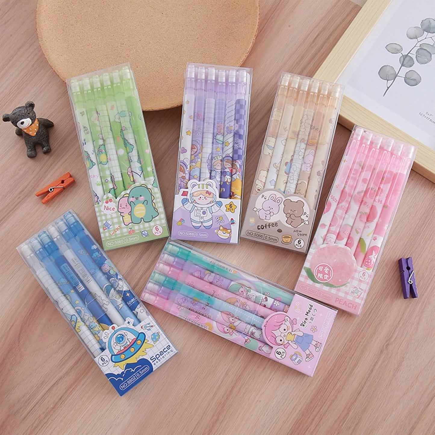 MOZXIRZ 4 Pcs Cute Mechanical Pencils with Top Eraser 0.5mm Cartoon Space Mechanical Pencil School Pencil for Women (6pcs Space)