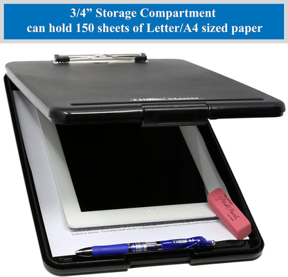 Think2Master Black Plastic Storage Clipboard. | 25% Heavier & 25% Sturdier| Heavy Duty and Won’t Flex or Bend Like Other Brands (Compare The Weight). Storage Compartment Holds 150 Letter Sized Paper.