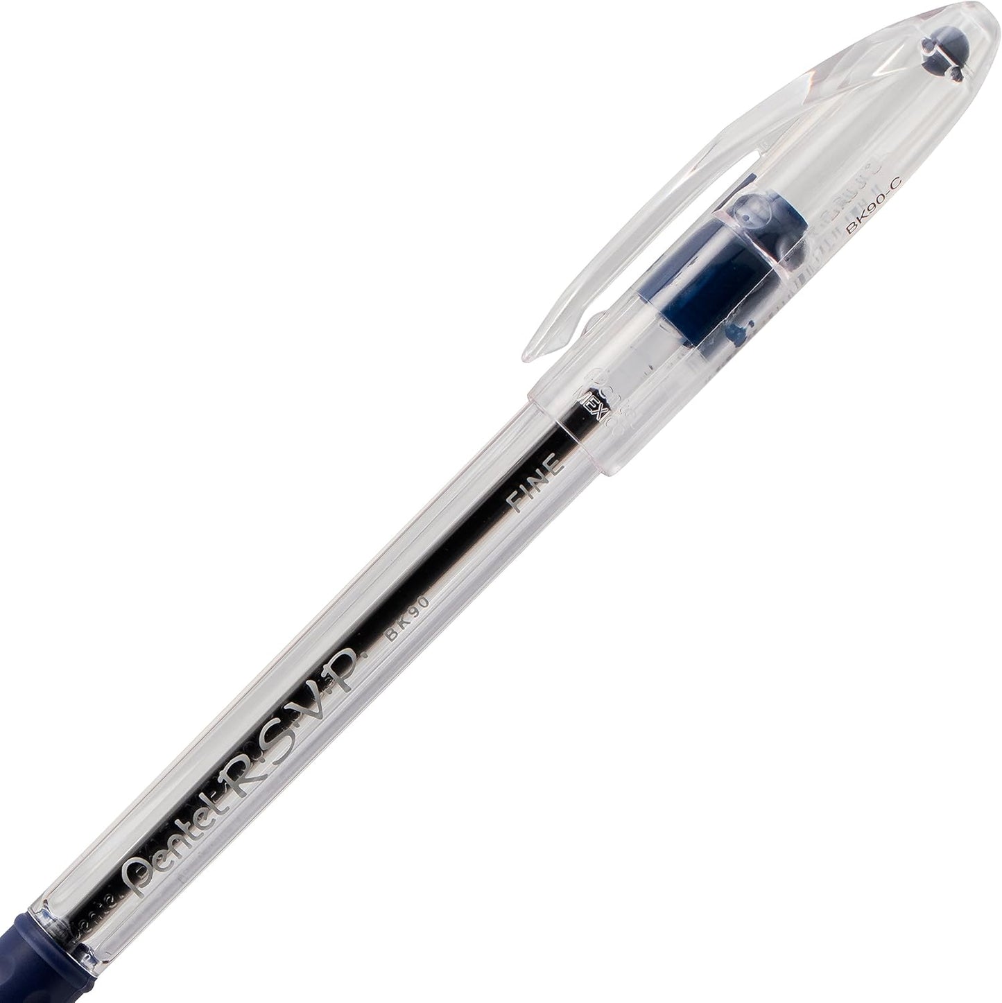 Pentel RSVP Ballpoint Pen, Fine Line, (0.7mm), Black Ink (BK90-A) (Pack of 1, 12 Count Total)