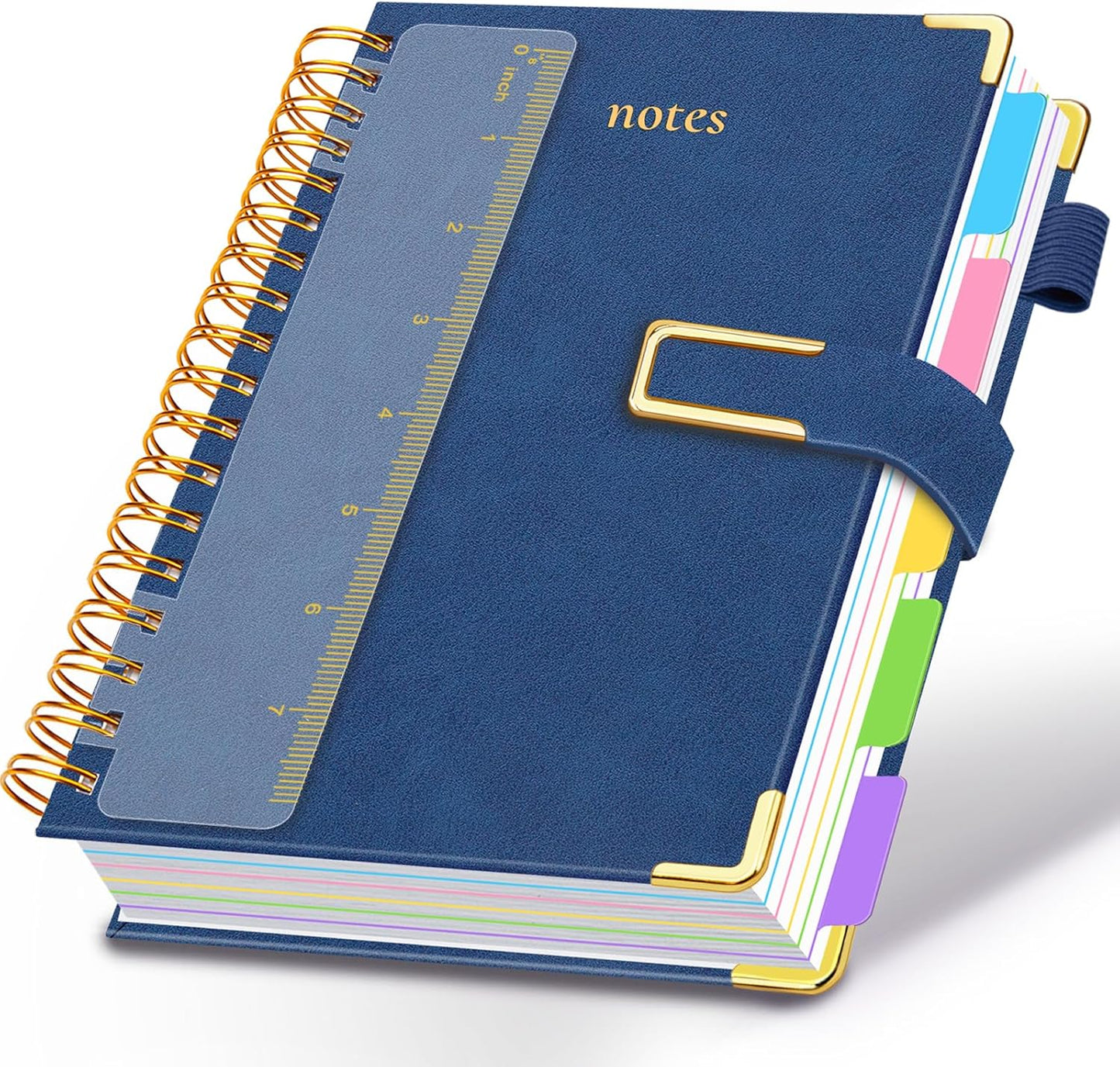 Hardcover Spiral Notebook College Ruled, 8"x10" Leather Journal Notebook with Magnetic Closure, 300 Pages 5 Subject Notebook with Dividers Tabs Journal for Women Men, Work, School(Rose Red)