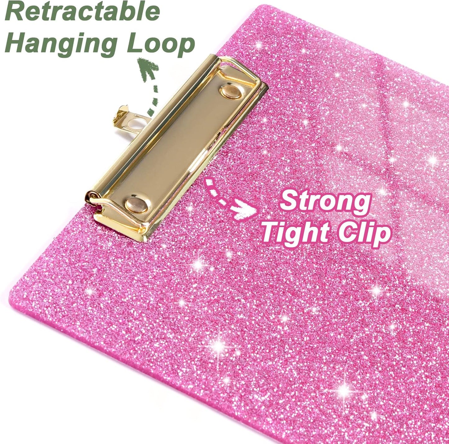 Rimilak Acrylic Glitter Clipboards, Sparkly Board with Low Profile Gold Clip, Designed for Classroom School and Office Use, A4 Letter Size 9 x 12.5 in, Pink