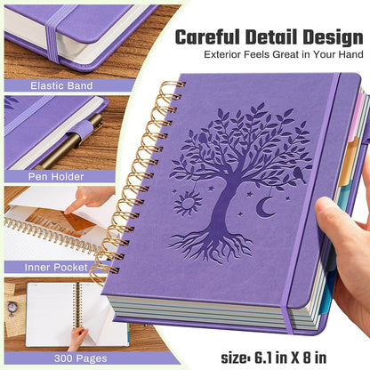 Ovesmusl Hardcover Spiral Notebook 8.5" x 11" with 5 Removable Dividers 300 Pages Leather 5 Subject Notebook College Ruled 100GSM Large Spiral Notebooks for Work Thick Lined Journal for Women, Green