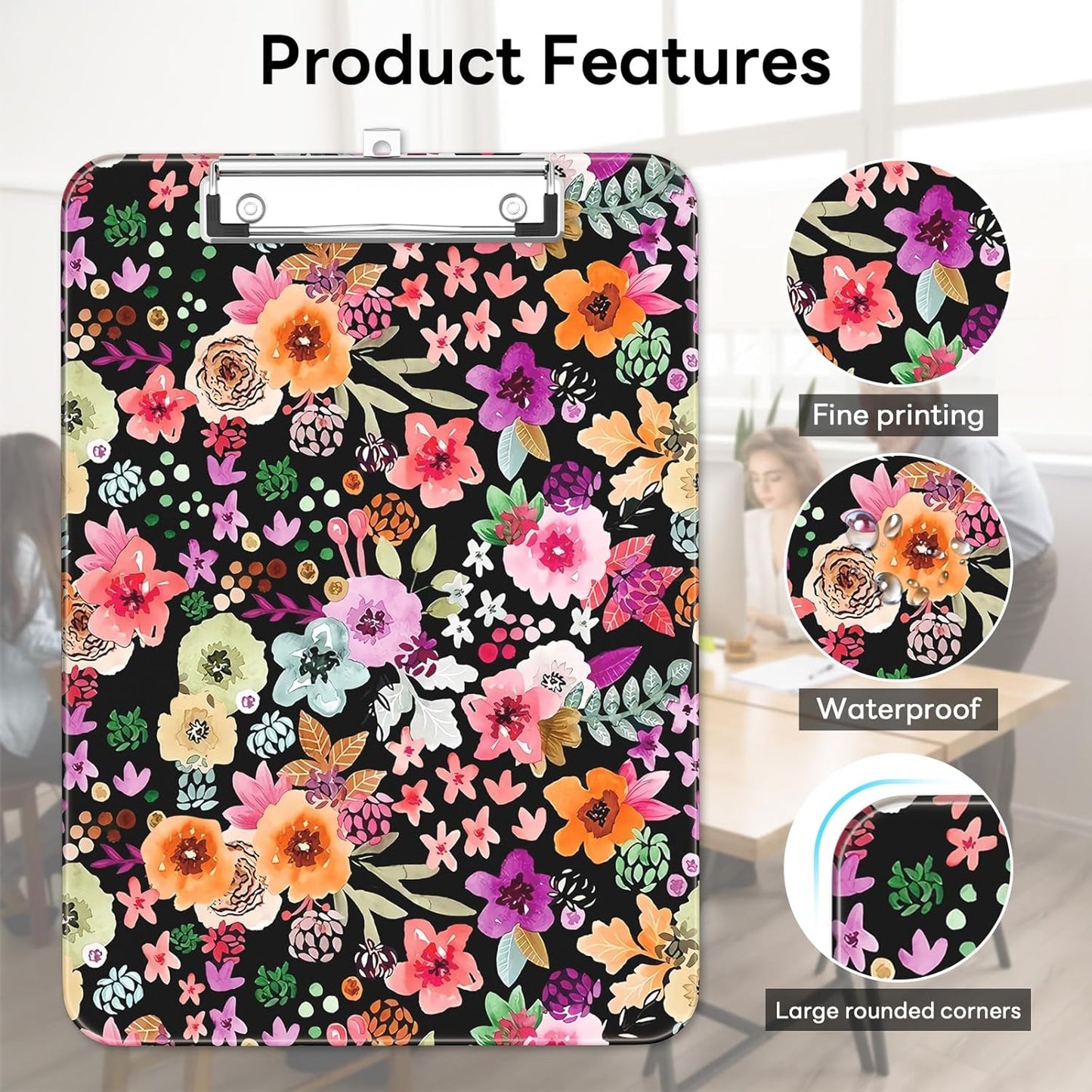 Plastic Cute Clipboard Low-Profile Metal Clip, A4 Letter Size 9 x 12.5 in, 8.5 x 11 Paper Clip Board for Teachers, Nurses, Classroom,Cute Black Cats