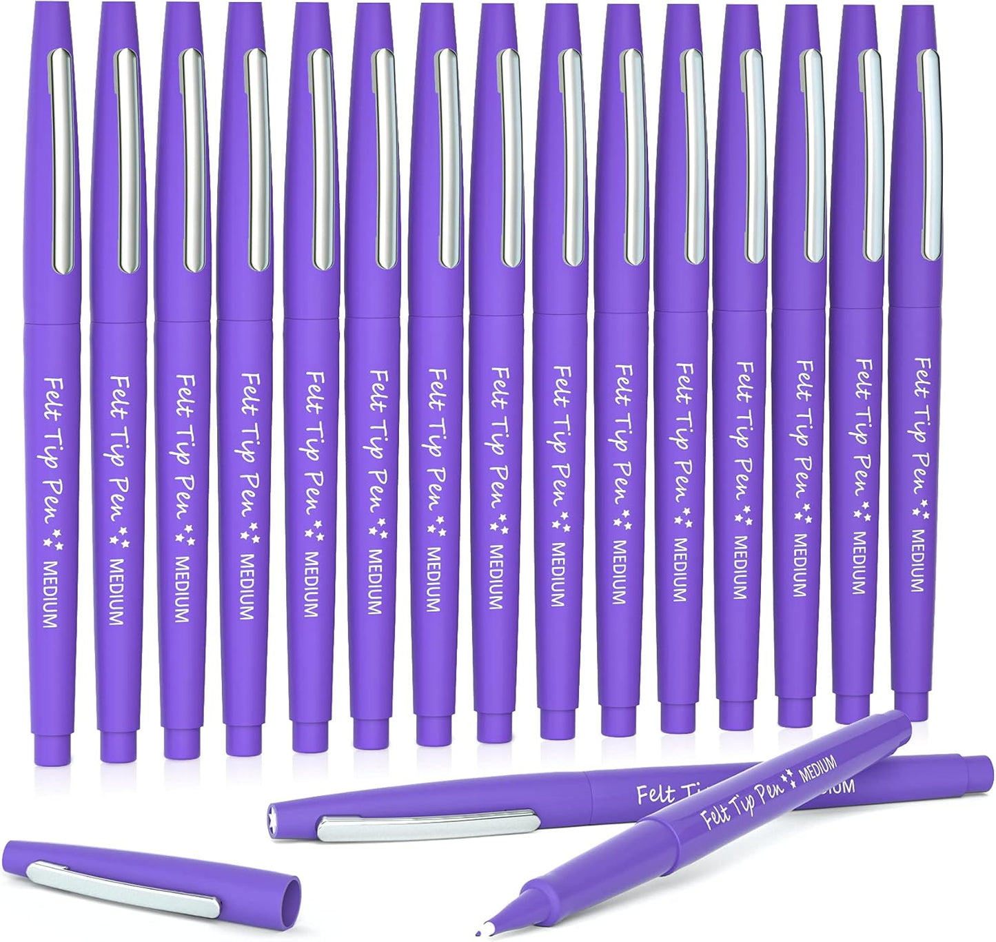 Lelix Felt Tip Pens, 15 Black Pack, 0.7mm Medium Point, Felt Tip Markers Pens for Journaling, Writing, Note Taking, Planner, Perfect for School Office and Art Supplies