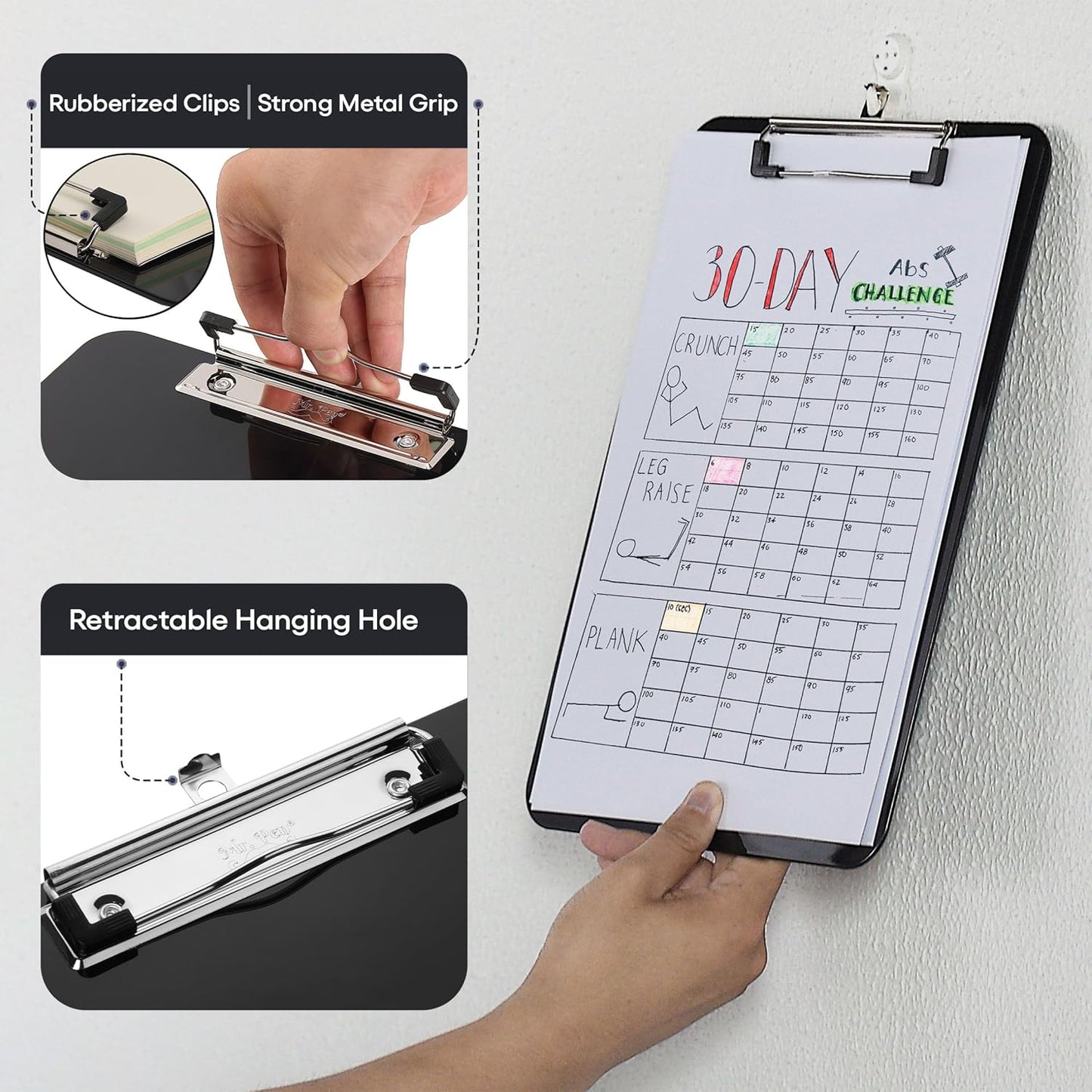Mr. Pen- Plastic Clipboard, Letter Size, Black, Clipboard Plastic, Low-Profile Metal Clip with Retractable Hanging Hole