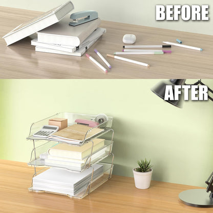 Simple Houseware 2-Tier Stackable Letter Tray Organizer – Desktop File Holder for A4/Letter Size Paper, Document Sorter, Office Desk Paper Organizer, Black