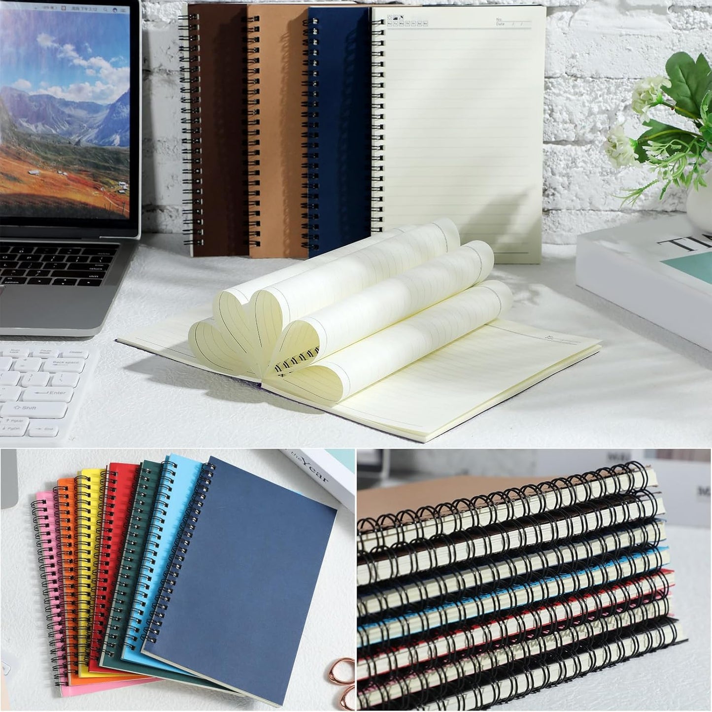 Leelosp 12 Pack Small Spiral Notebook Lined Spiral Journal College Ruled Notebook Wire Bound Kraft Cover, 120 Pages for Work (Multicolor,5.5 x 8.3 Inch)