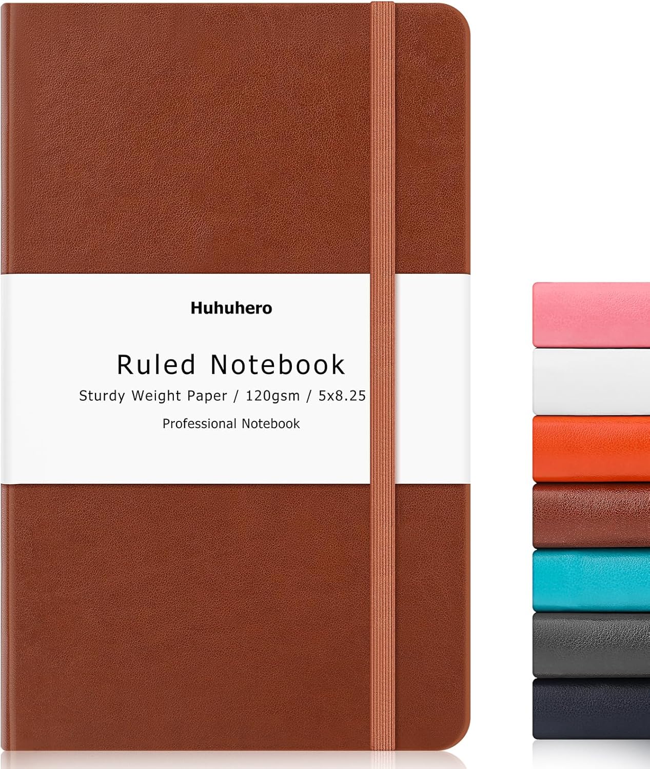 Huhuhero Lined Journal Notebooks for Work, Hardcover Leather Journals for Writing Women Men, 120Gsm Thick Paper College Ruled Notebook, Office School Supplies, 5.25"×8.25" (1, Matte Black)