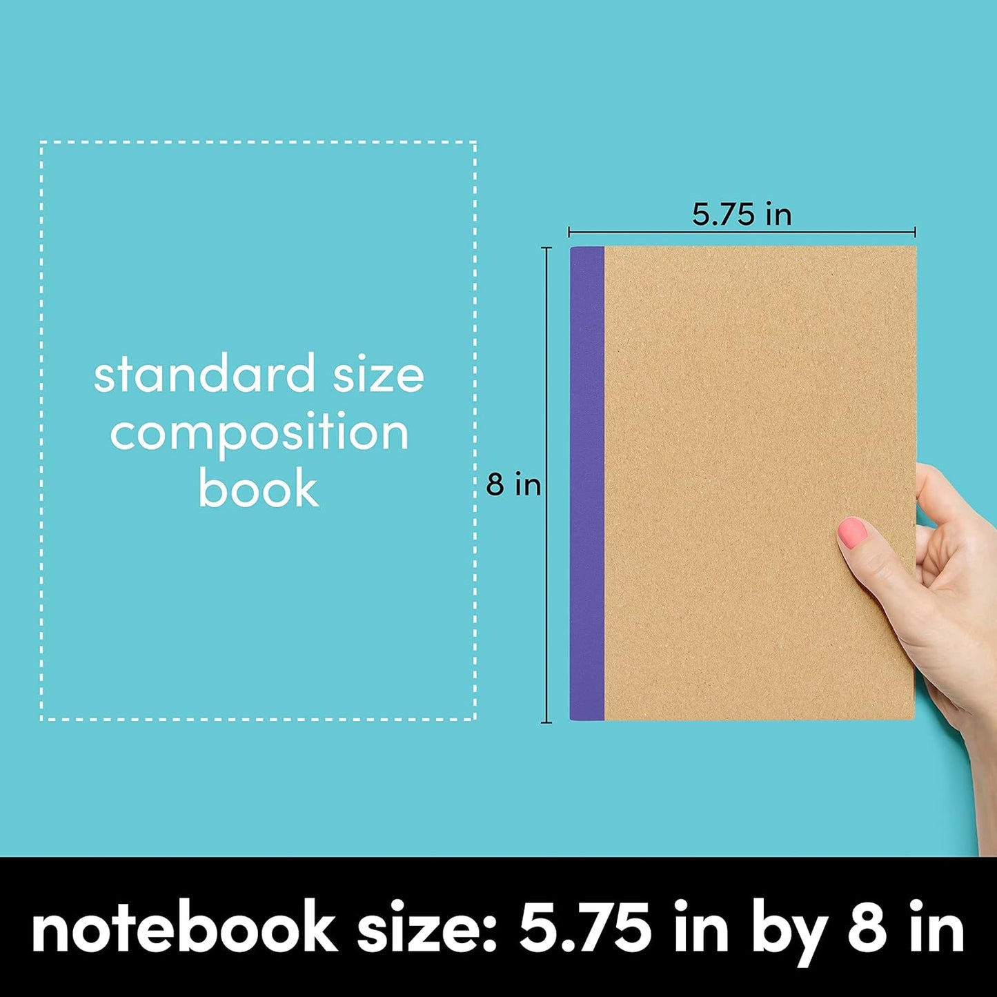 PAPERAGE 6-Pack Composition Notebook Journals, 120 Pages, Kraft Cover with Jewel Tone Spines, College Ruled Lined Paper, Small Size (8 in x 5.75 in) – for Home, Office or School Supplies