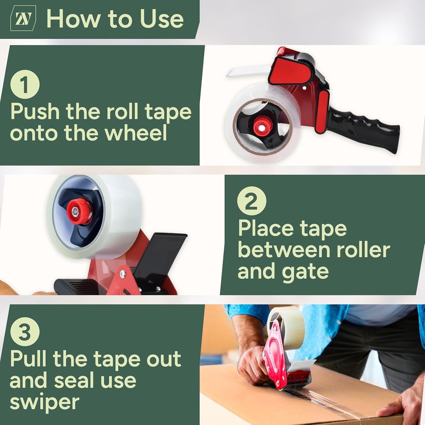 Zuvo Heavy Duty Tape Gun and Dispenser with 6 Clear Packaging Tapes. Clear Packaging Tape 44mm X 66m with Metal Tape Gun Dispenser for Moving Boxes,Warehouse Or General Packing Needs