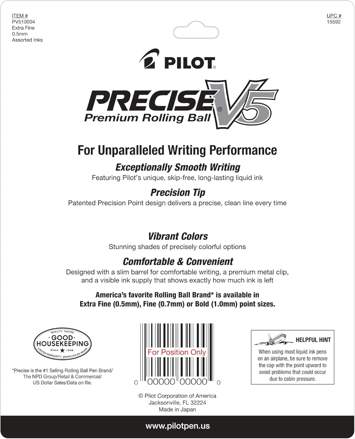 PILOT Precise V5 Rolling Ball Pen Extra Fine Point 0.5mm, 5 Black and 5 Blue Liquid Ink Rollerball Pens. pack of 10