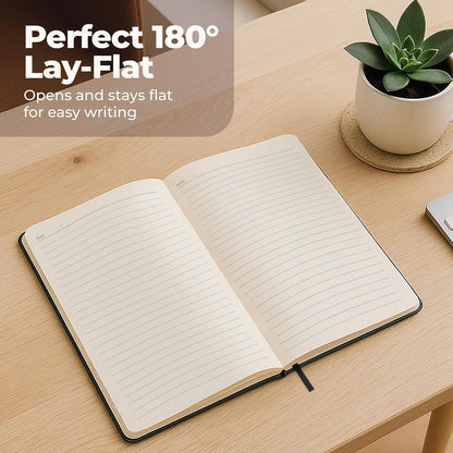 Classic Lined Journal Notebook 8.5x11" A4 Hardcover Leather - Brown - 200 Pages College Ruled Large with Sticky Tabs, Pockets, and Pen Loop for Writing and Journaling - Big Hardback Men and Women