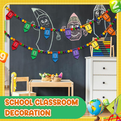 8.2 Ft Pencil Wooden Garland Graduation Yellow Pencil Banners with Cute Beads Hanging Ornaments for Kindergarten Classroom Office Home First Day of School Party Decor