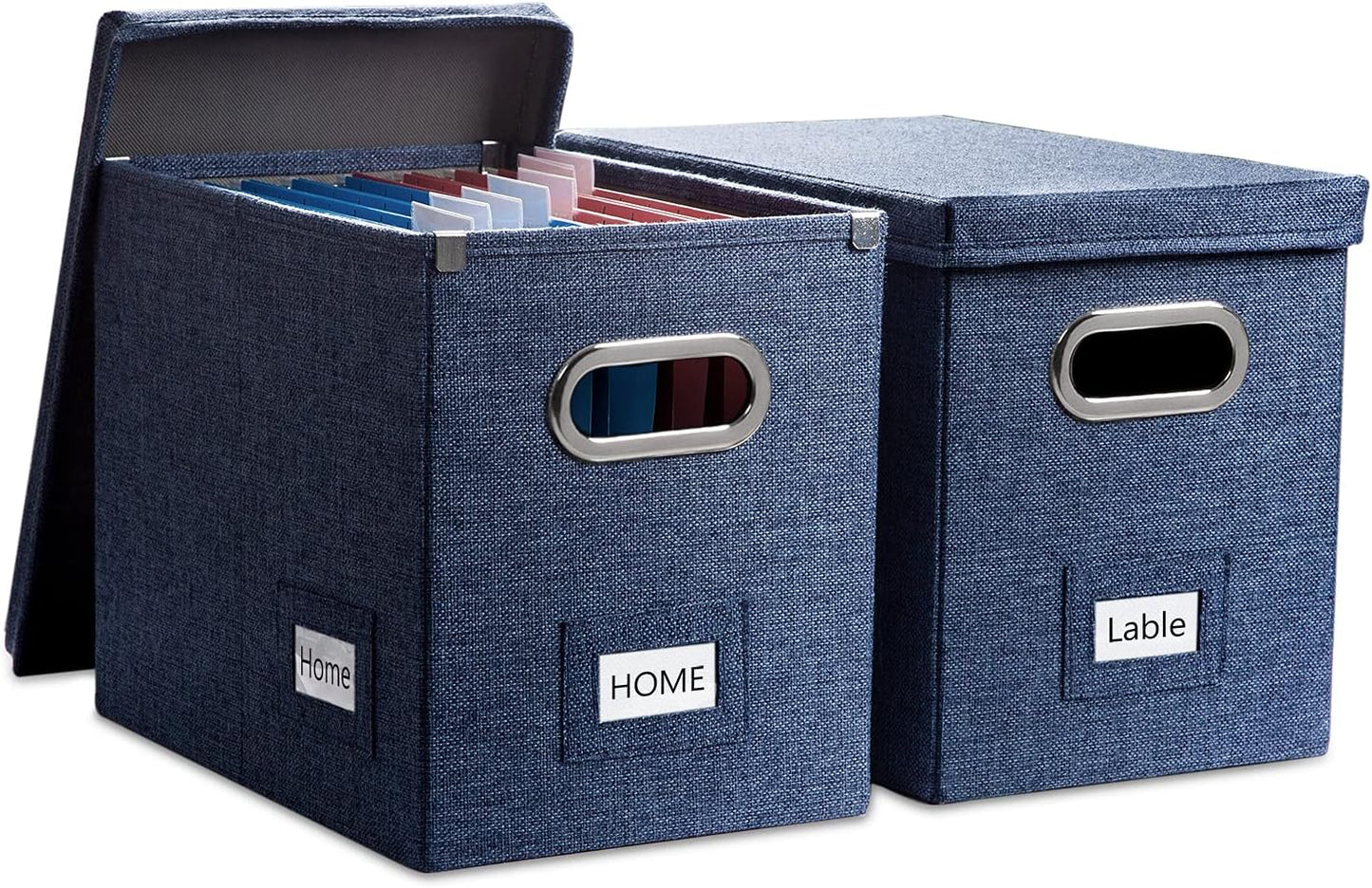 PRANDOM File Organizer Box - Collapsible Decorative Linen Filing Storage with Lids for Letter Size - Grey (14x9.3x10.8 inch)