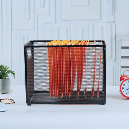 SETTFRFE Letter Size Hanging Folder Organizer,Metal Mesh Hanging File Folder Box,Office File Baskets,Black