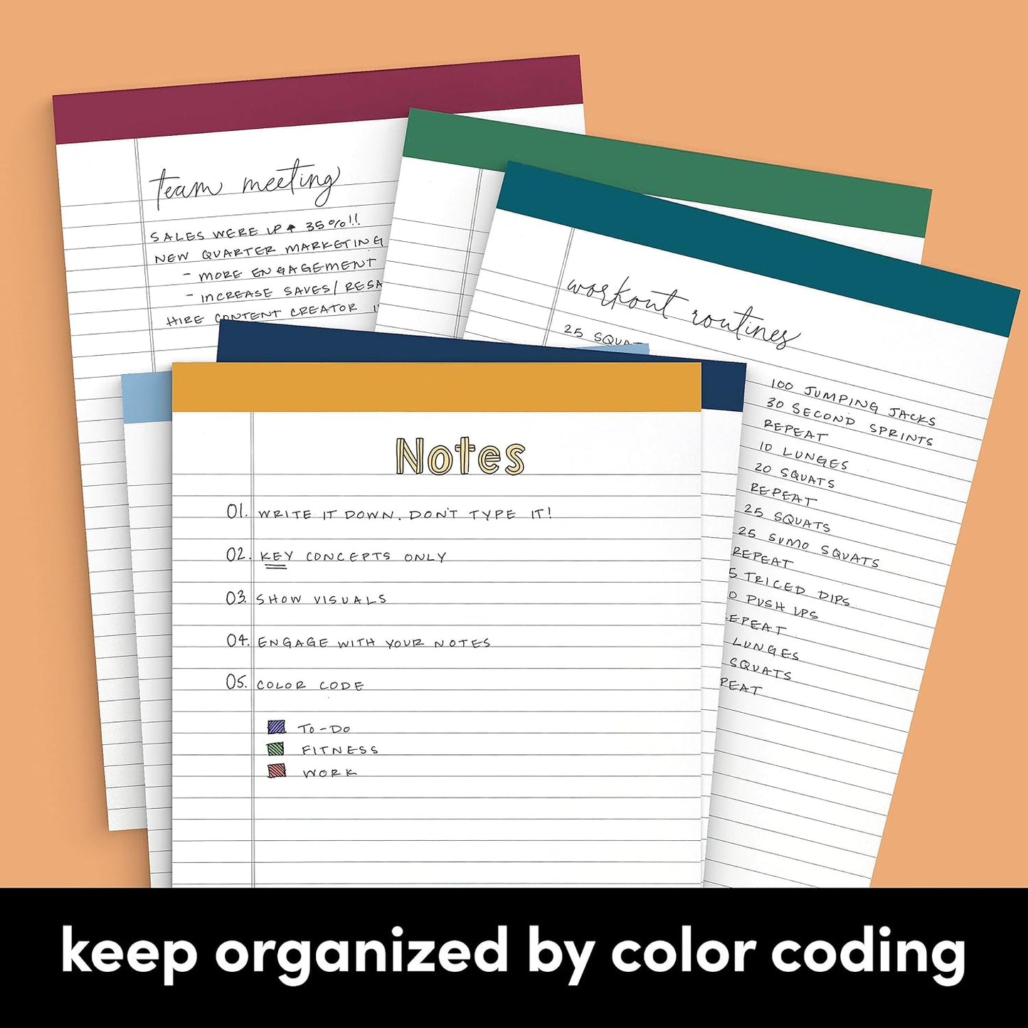 PAPERAGE Lined Legal Pads, (Rainbow), 6 Pack, 50 Sheets Each, Wide/Legal Ruled, Note Pads, Paper, 5 inches x 8 inches