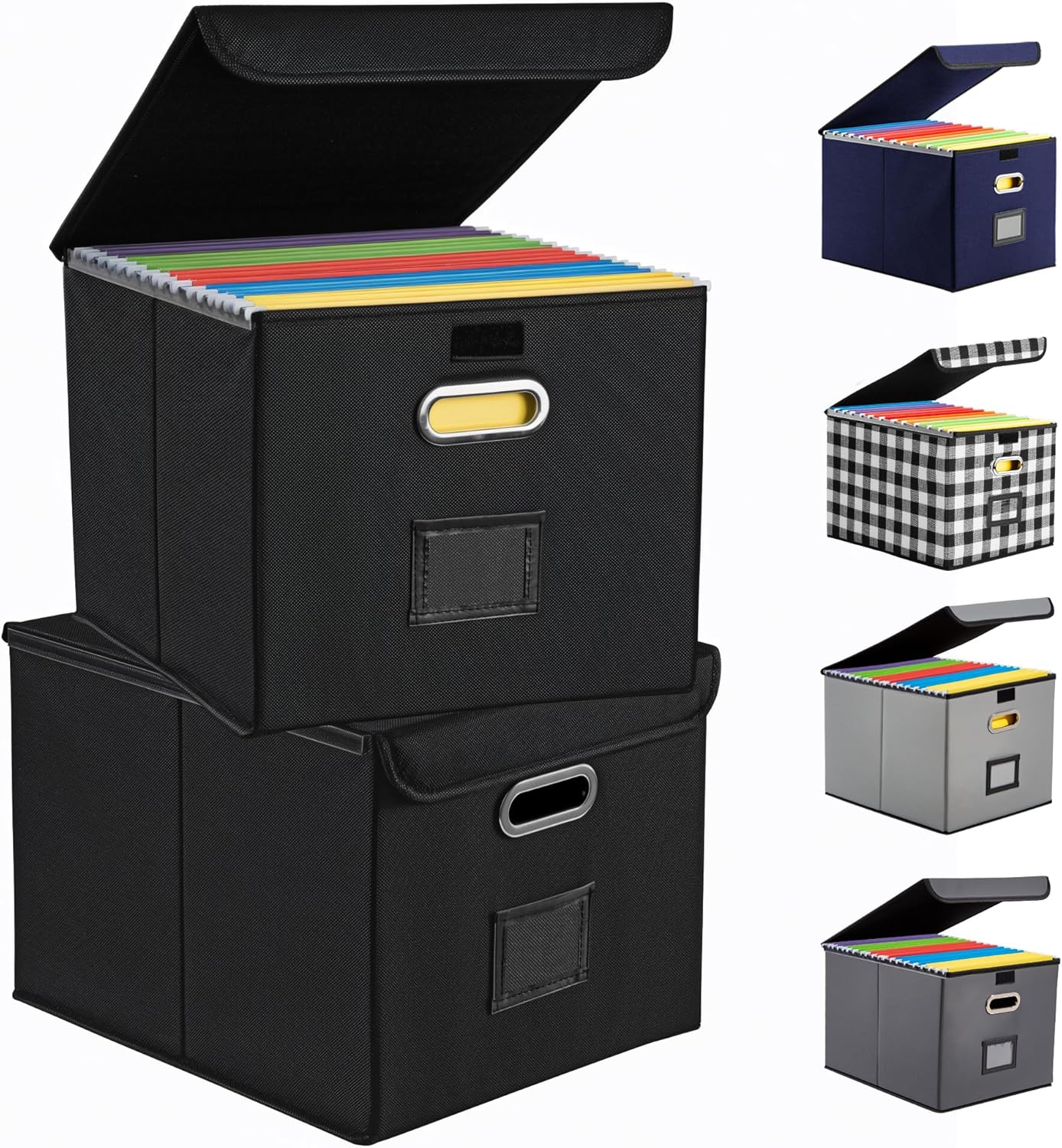 Hleelomi Collapsible File Box with Lid & Plastic Slide - Hanging Document Organizer for Office/Home, 14.96x12.6x10.83 Inch,Decorative Home File Bin,Black, 1 Pack (No Folders Included)
