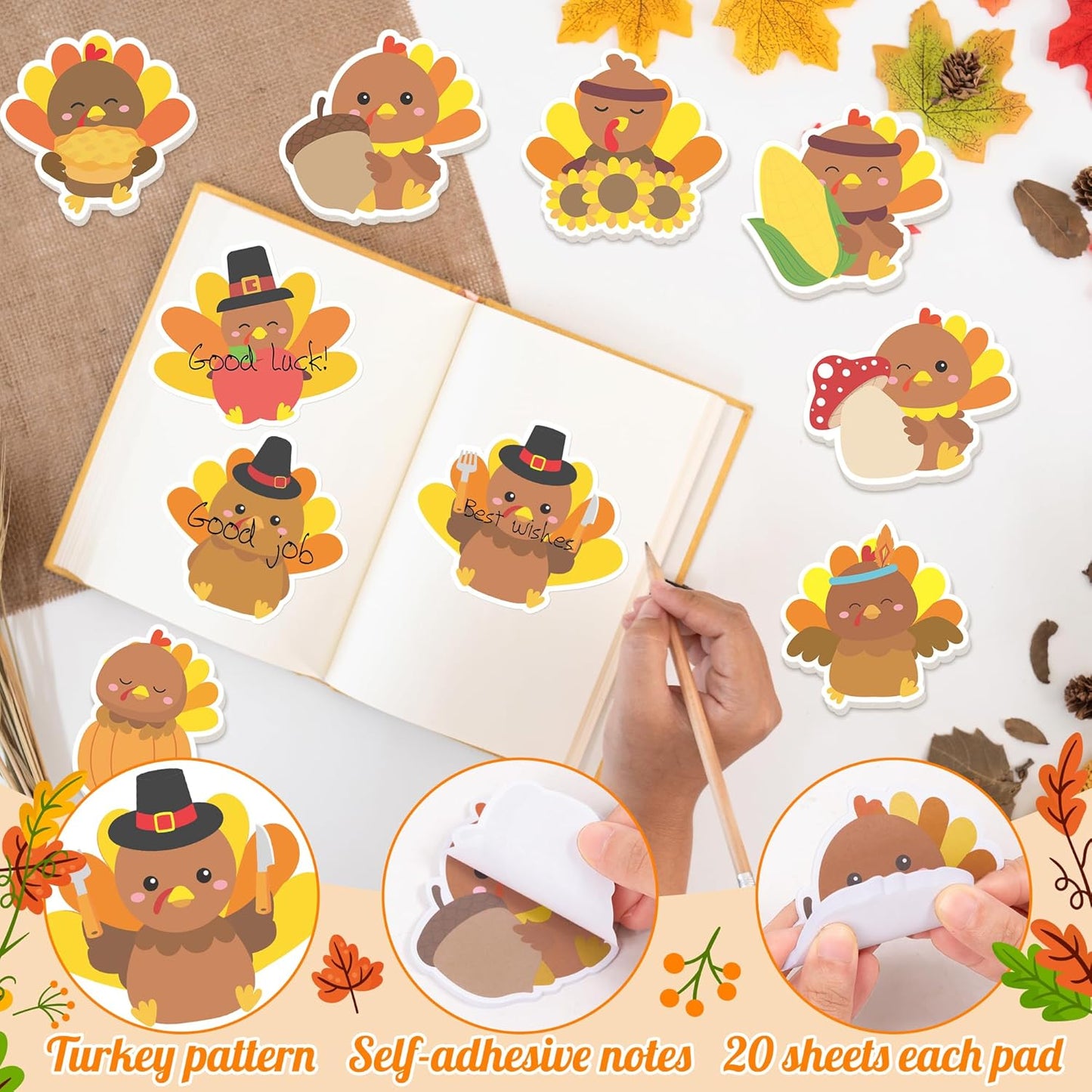 CJiangpo 30Pcs Marshmallow Sticky Notes Pads, 600 Sheets Cute Self Stick Notepad Memo Pads Funny Cartoon Page Marker Classroom Rewards Camping Themed Gift