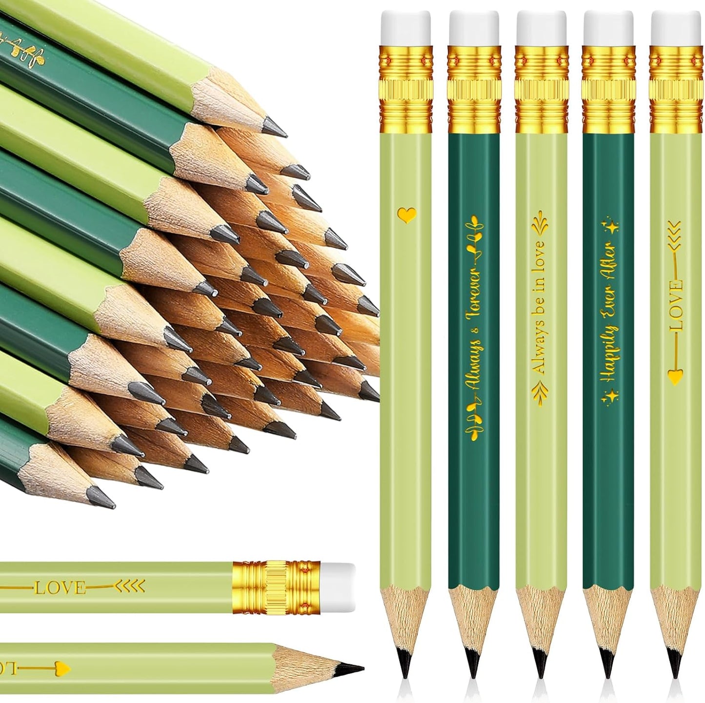 Crtiin 50 Pcs Bridal Shower Pencils Half Golf Wedding Pencils with Eraser 4 Inch Short Pocket Pre Sharpened for Wedding Game Bridal Shower Presents Classroom School(Wood Color)
