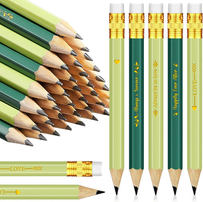 Crtiin 50 Pcs Bridal Shower Pencils Half Golf Wedding Pencils with Eraser 4 Inch Short Pocket Pre Sharpened for Wedding Game Bridal Shower Presents Classroom School(Wood Color)