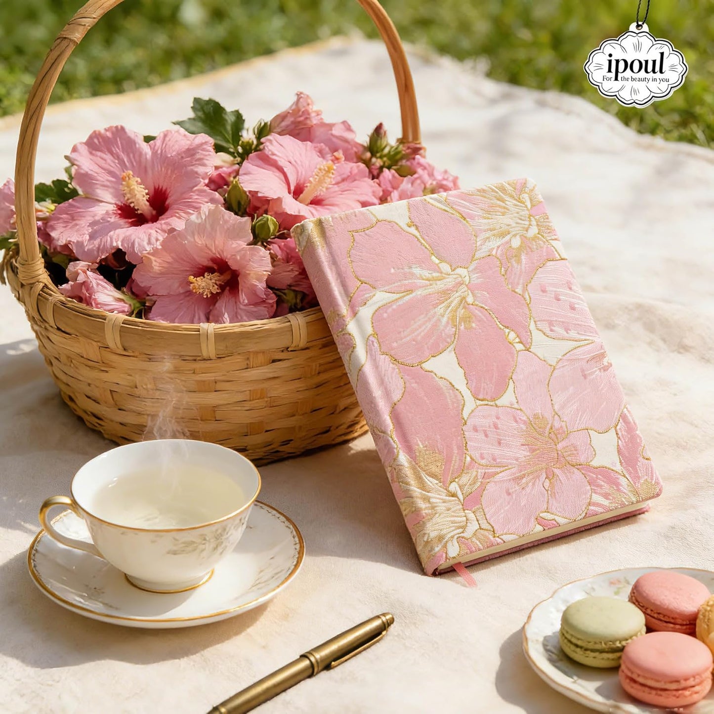 ipoul Flower Notebook, A5, 6x8, Hardcover, Lay Flat, Lined Paper, Journal for Women, Writing Notebook, Pretty, Hibiscus, Pink, Birthday Gifts for Women, Wedding Shower Gifts, Mothers Day Gift