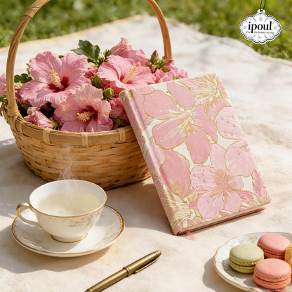 ipoul Flower Notebook, A5, 6x8, Hardcover, Lay Flat, Lined Paper, Journal for Women, Writing Notebook, Pretty, Hibiscus, Pink, Birthday Gifts for Women, Wedding Shower Gifts, Mothers Day Gift