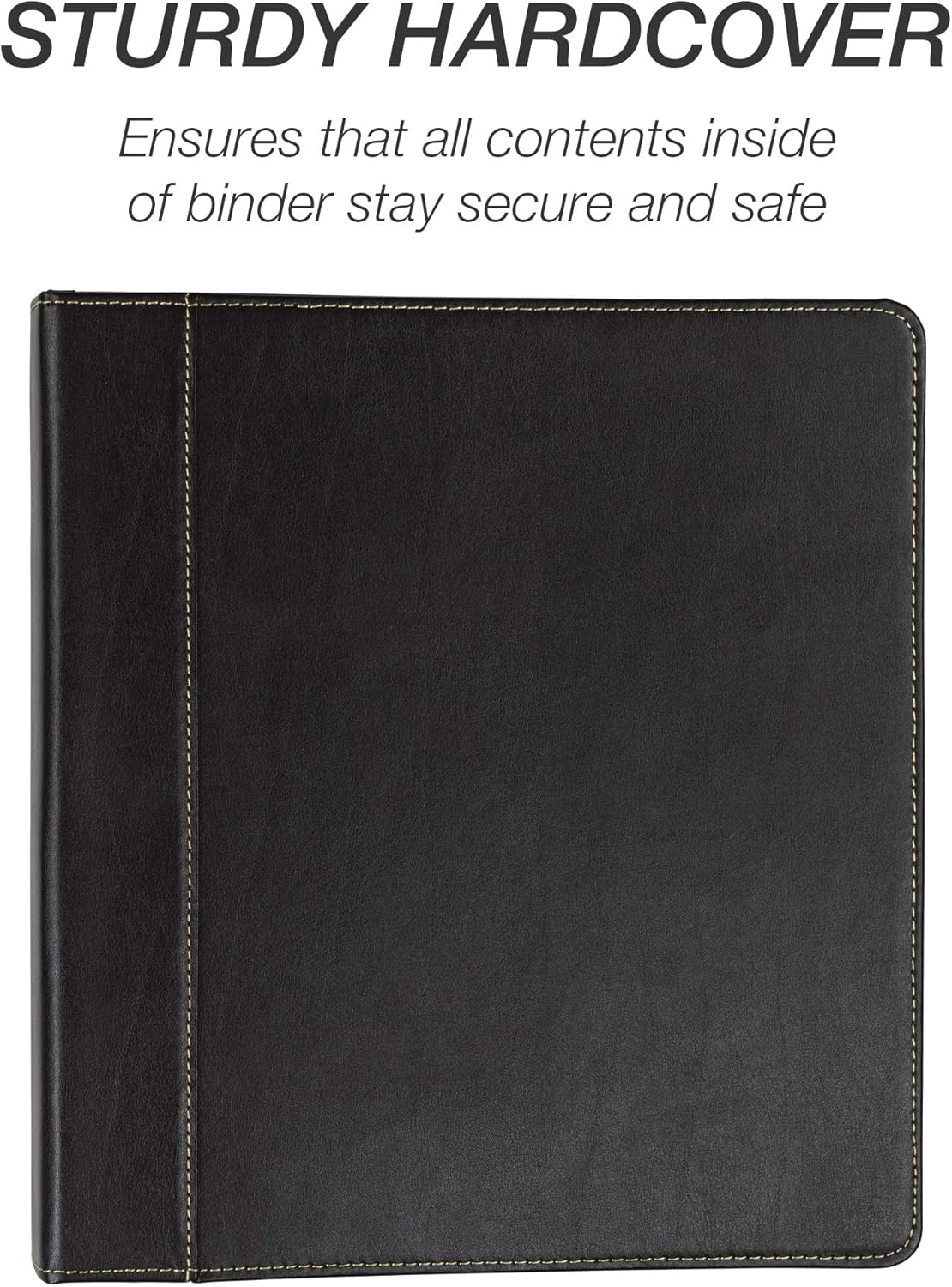 Samsill 1 Inch 3 Ring Binder, Leather, Black with Contrast Stitching, 8.5X 11 Inch, 3 Rings, Notebook Binder, Portfolio Organizer, Planner, Journal