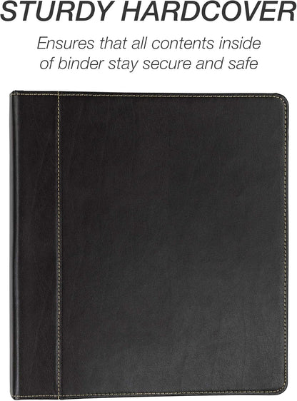 Samsill 1 Inch 3 Ring Binder, Leather, Black with Contrast Stitching, 8.5X 11 Inch, 3 Rings, Notebook Binder, Portfolio Organizer, Planner, Journal