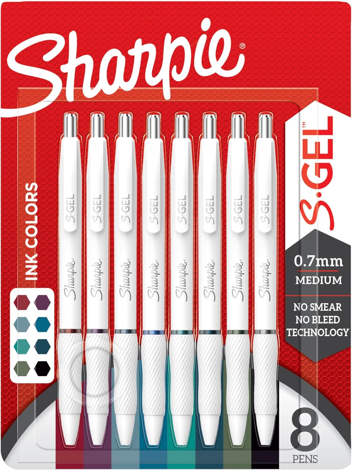 Sharpie S-Gel Pens, Fashion Barrel White Pearl, Medium Point (0.7mm), Bold Ink Colors, 8 Count