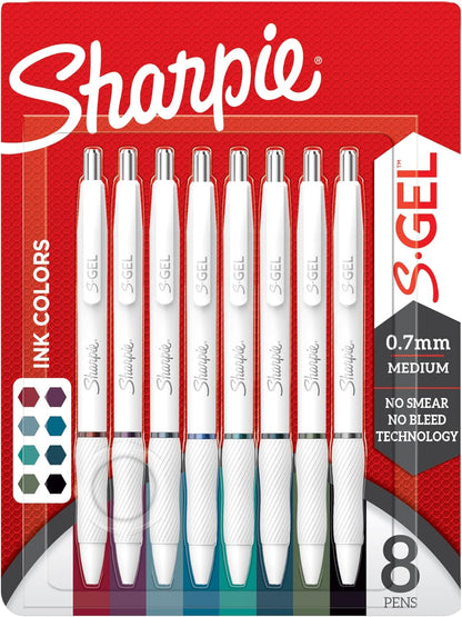 Sharpie S-Gel Pens, Fashion Barrel White Pearl, Medium Point (0.7mm), Bold Ink Colors, 8 Count