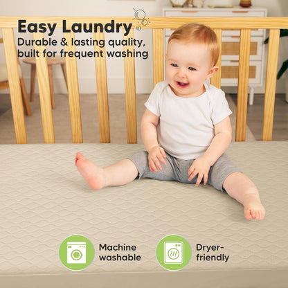 2-Pack Waterproof Crib Mattress Protector Cover Fitted - Quiet Baby Crib Mattress Pad Sheets, 52" x 28" Soft Quilted Cotton Baby Sheet, Machine Washable, Easy Fit, Durable (Soft White/Mavy)