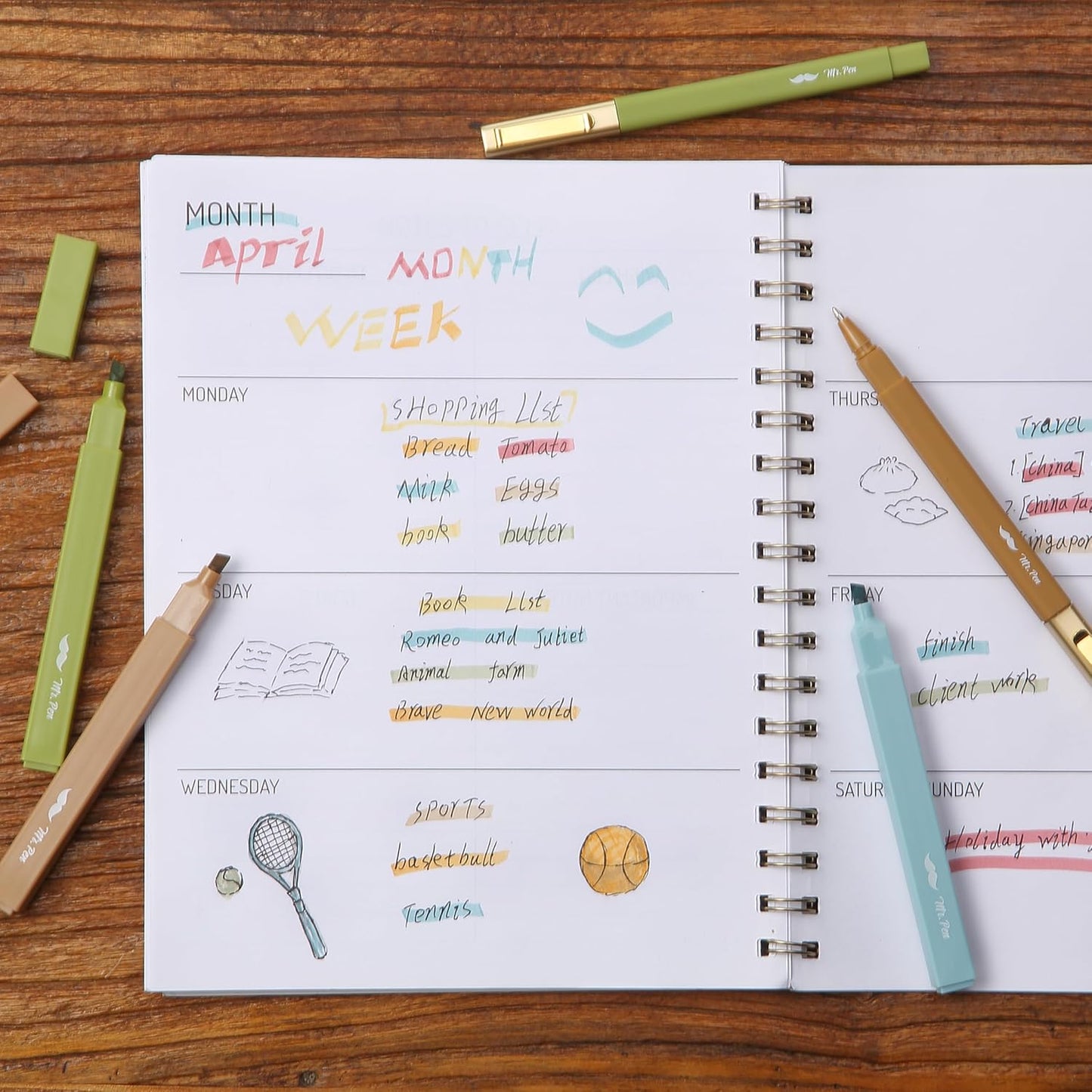 Mr. Pen- Aesthetic Highlighters and Ballpoint Pens No Bleed, 12 Pack, Pastel Colors, Bible Highlighters and Pens No Bleed, Fast Dry and No Smear for Bible Journaling, Planner, School Supplies