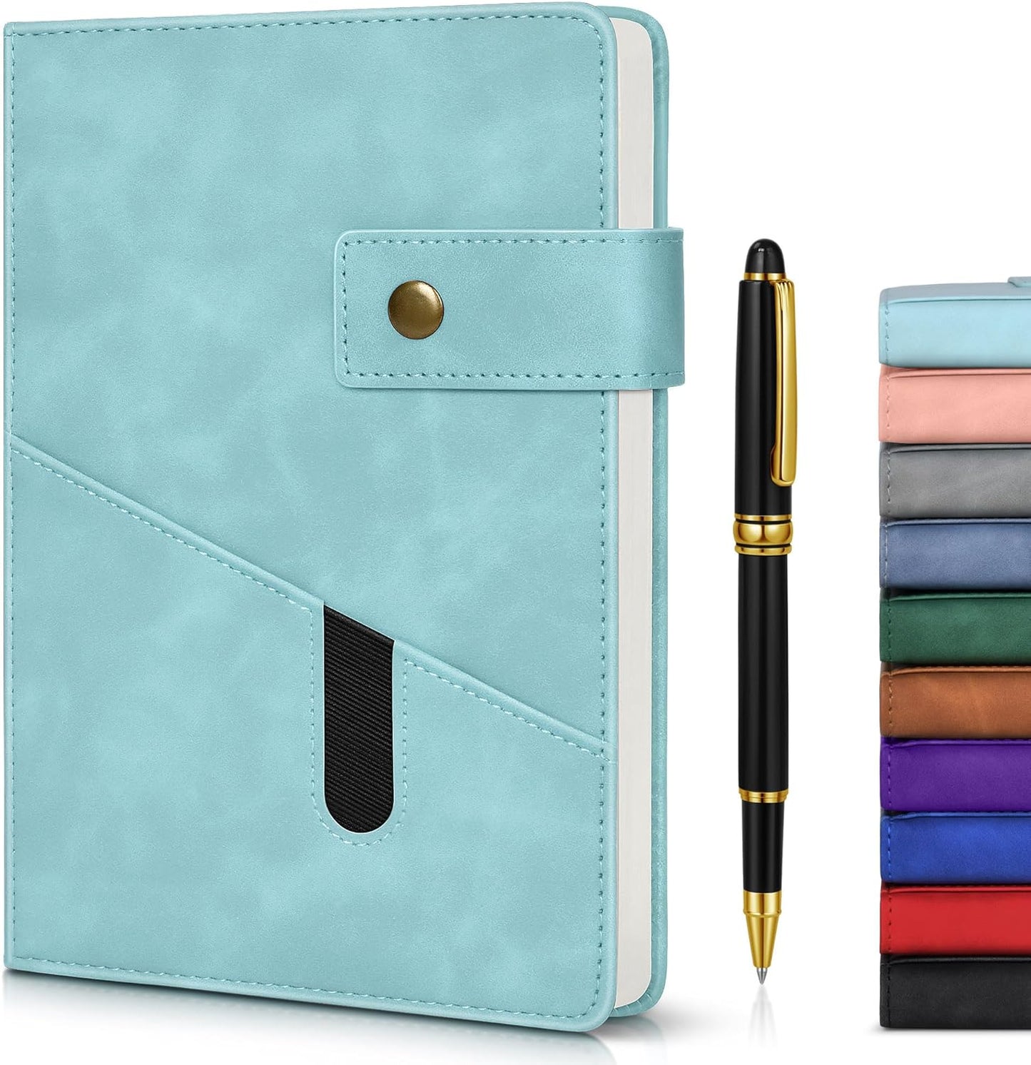 Lined Journal Notebook with Pen, A5 Personalized Hardcover Leather Journal for Men Women, 200 Pages 100 GSM Thick Paper College Ruled Notebooks for Work Travel School Writing Diary 5.9" X 8.4" Black