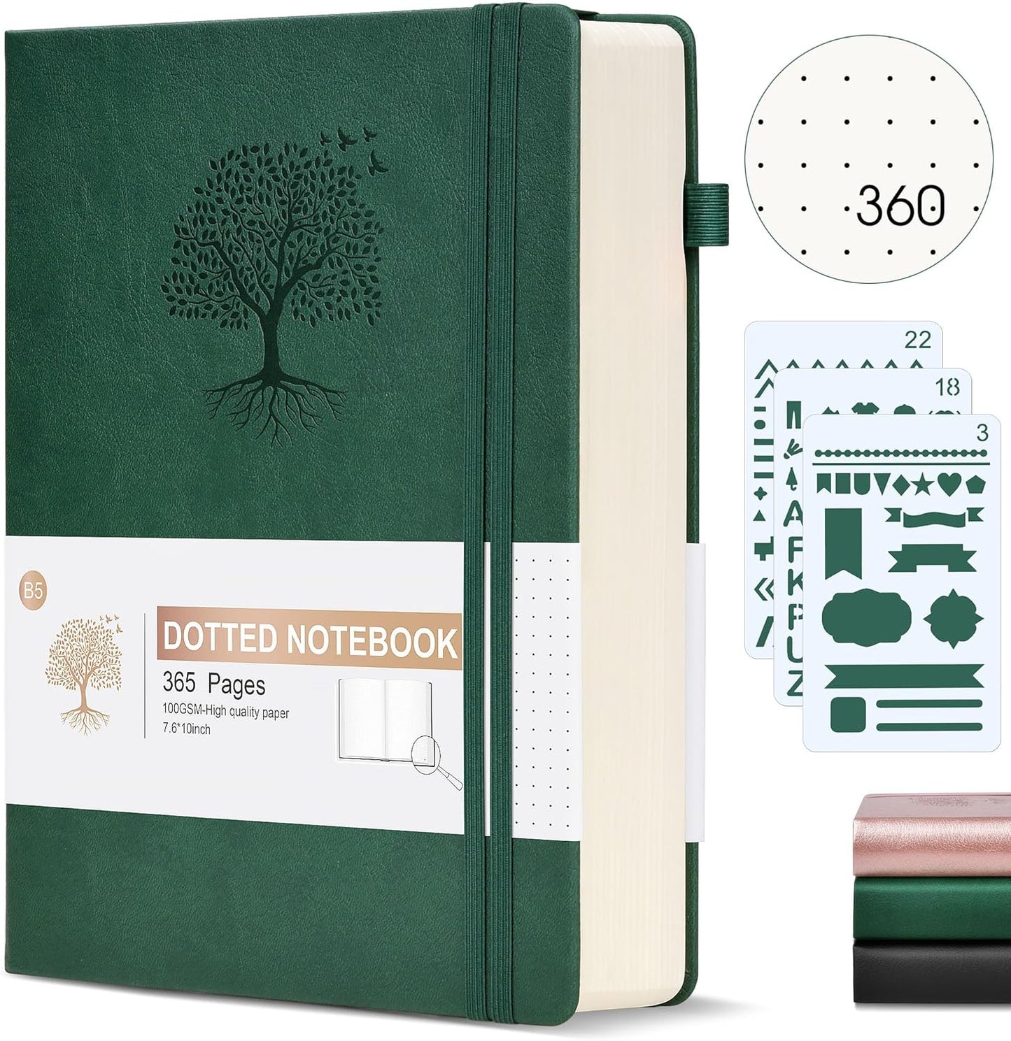 Lined Journal Notebook -365 Pages A5 Thick Journals for Writing Ruled Notebook, Hardcover Leather Journal for Women Men Daily Journal Notebook for Work, Note Taking, 100Gsm Lined Paper( 5.75'' X 8.38'' Green)
